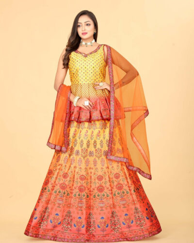 Printed Stitched Lehenga Choli (Yellow)