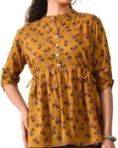 Women Printed Pure Cotton A-line Kurta (Orange)