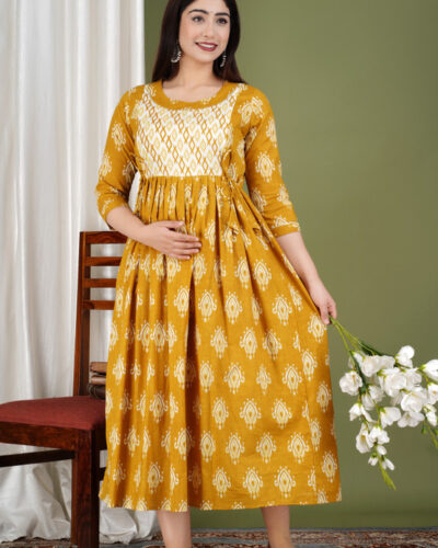 Women Floral Print Pure Cotton A-line Kurta (Yellow, White)