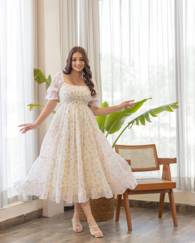 Women Fit and Flare White Maxi/Full Length Dress