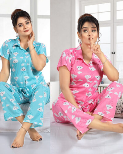 Women Night Suit Set Multicolor Printed
