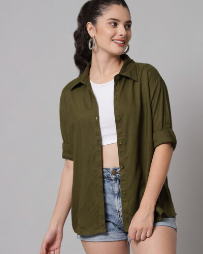 Women Boxy Fit Solid Casual Shirt