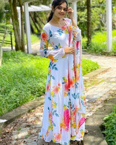 Women Self Design Cotton Blend Gown Kurta (Multicolor)
