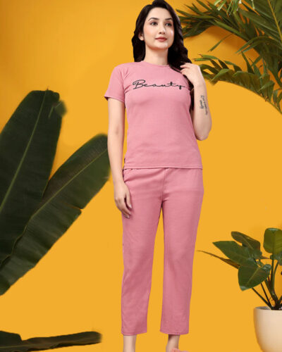 Women Top & Pyjama Set Pink Printed