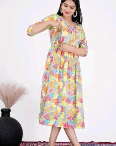 Women Floral Print Pure Cotton A-line Kurta (Beige)