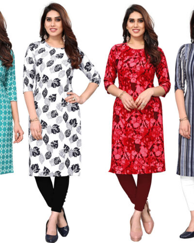 Pack of 4 Women Printed Crepe Straight Kurta (Multicolor)