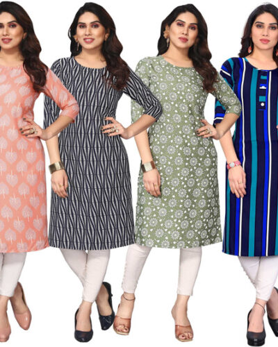 Pack of 6 Women Printed Crepe Straight Kurta (Multicolor)