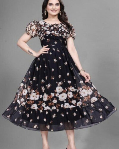 Women Fit and Flare Black Knee Length Dress