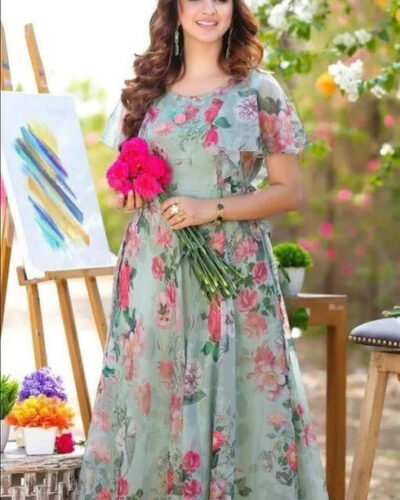 Women Fit and Flare Green Maxi/Full Length Dress
