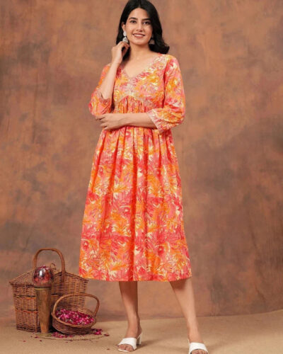 Women Embroidered Cotton Blend Anarkali Kurta (Multicolor)