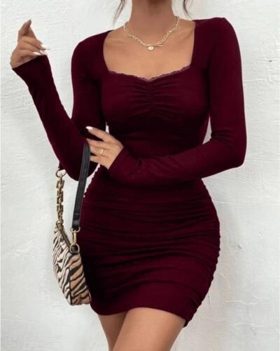 Women Bodycon Maroon Mini/Short Dress