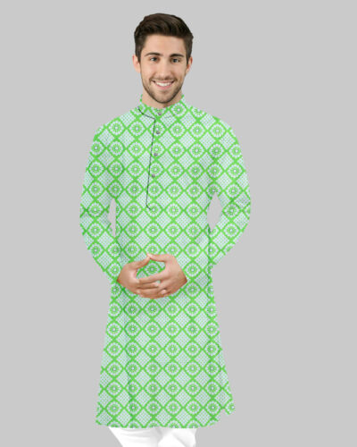 Men Self Design Cotton Blend Ethnic Dress (Light Green)