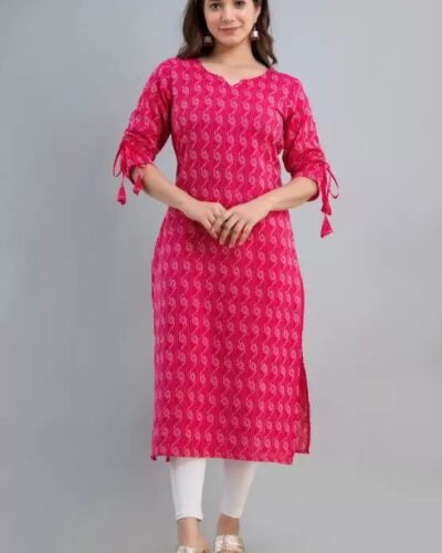 Women Embroidered Pure Cotton Straight Kurta (Pink)