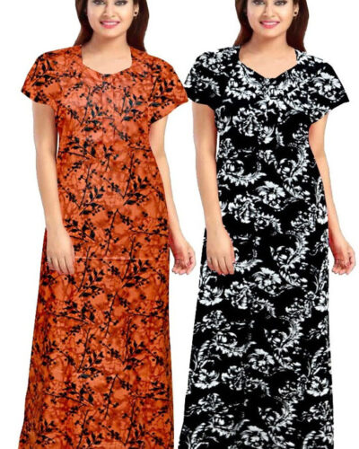 Women Night Suit Set Beige, Brown Printed