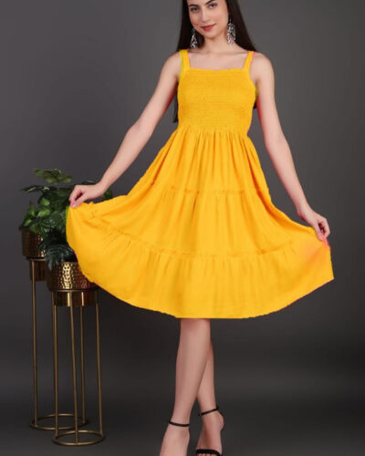 Women Fit and Flare Yellow Knee Length Dress
