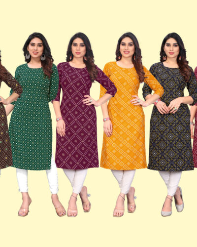 Pack of 6 Women Printed Polyester Straight Kurta (Multicolor)
