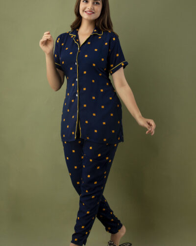 Women Shirt & Pyjama set Blue Printed