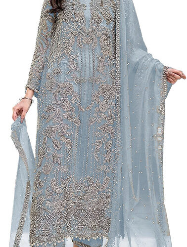 Semi Stitched Organza Salwar Suit Material Embroidered
