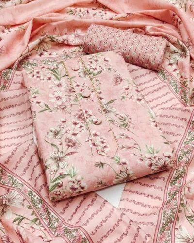 Unstitched Cotton Blend Salwar Suit Material Floral Print