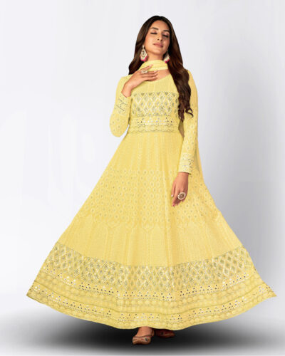 Unstitched Georgette Gown/Anarkali Kurta & Bottom Material Embroidered, Embellished