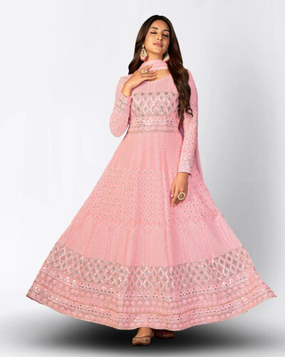 Unstitched Georgette Gown/Anarkali Kurta & Bottom Material Embroidered, Embellished