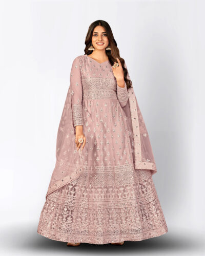 Unstitched Net/Lace Gown/Anarkali Kurta & Bottom Material Embroidered, Embellished
