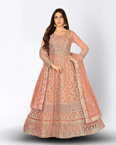 Unstitched Net/Lace Gown/Anarkali Kurta & Bottom Material Embroidered, Embellished