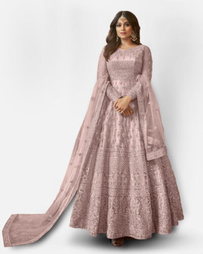 Unstitched Net/Lace Gown/Anarkali Kurta & Bottom Material Embroidered, Embellished