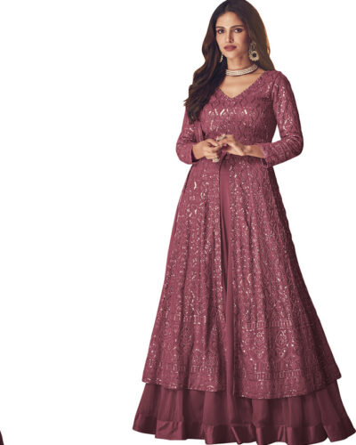 Semi Stitched Georgette Gown/Anarkali Kurta & Bottom Material Embellished