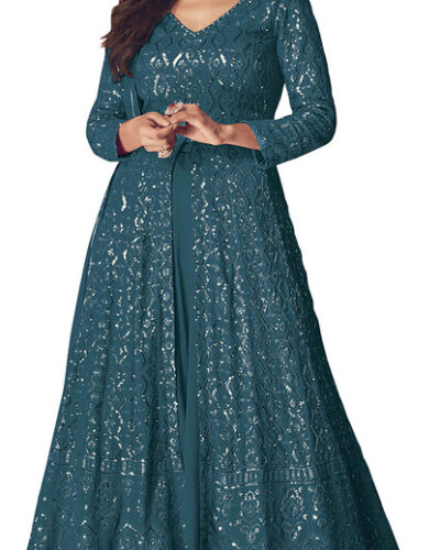 Semi Stitched Georgette Gown/Anarkali Kurta & Bottom Material Embroidered