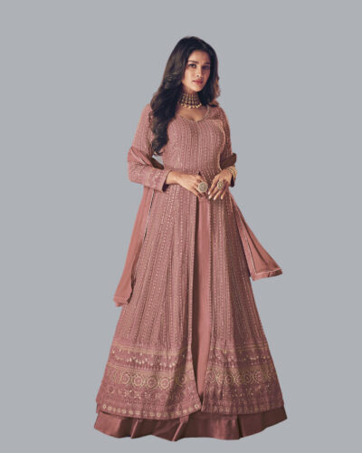 Semi Stitched Georgette Gown/Anarkali Kurta & Bottom Material Embroidered