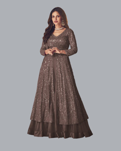 Semi Stitched Georgette Gown/Anarkali Kurta & Bottom Material Embroidered