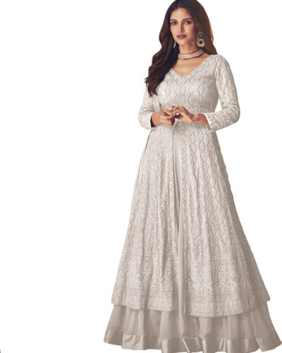 Semi Stitched Georgette Gown/Anarkali Kurta & Bottom Material Embroidered