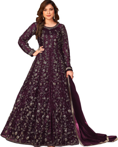 Unstitched Net/Lace Gown/Anarkali Kurta & Bottom Material Embroidered