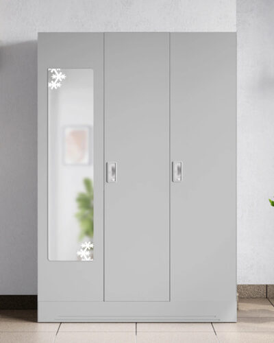 Godrej Interio Slimline 3 Door with Locker and Star Design Mirror Metal Almirah (Finish Color - Body & Door: Royal Ivory, Knock Down)