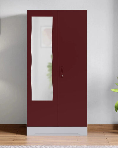 Godrej Interio Slimline 2 Door with 2 shelves and Curvilinear Mirror Metal Almirah (Finish Color - Body: Royal Ivory, Door: Russet, Knock Down)