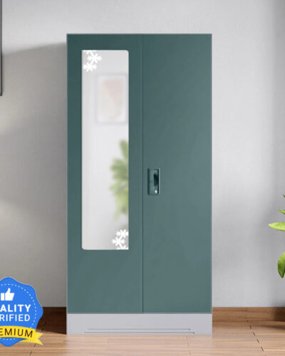 Godrej Interio Slimline 2 Door with 4 Shelves and Star Design Mirror Metal Almirah (Finish Color - Body: Royal Ivory, Door: Textured Sea Pine, Knock Down)
