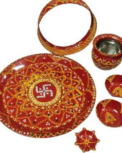 TULIPGIFT KUNDAN WORK KARWA CHAUTH THALI SET ,KARWA CHAUTH THALI SET Steel (1 Pieces, Red)