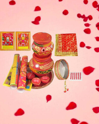 SUNINOW Karwa chauth and ahoi ashtami pooja thali set with full size chunni Silver Plated (11 Pieces, Multicolor)