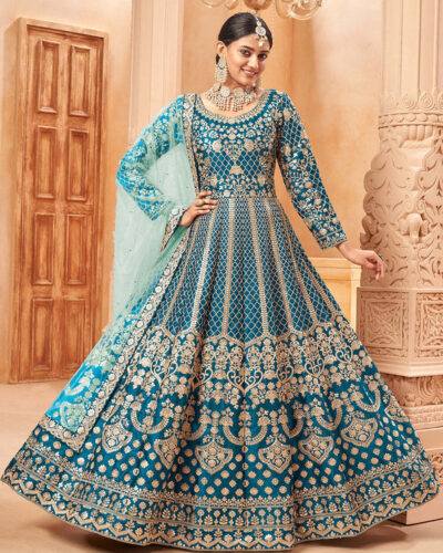 Semi Stitched Net/Lace Gown/Anarkali Kurta & Bottom Material Embroidered